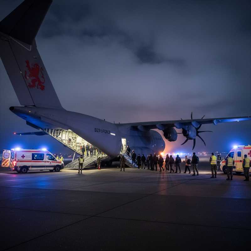 Belgisch militair vliegtuig op luchthaven met passagiers tijdens evacuatiemissie uit Midden-Oosten
