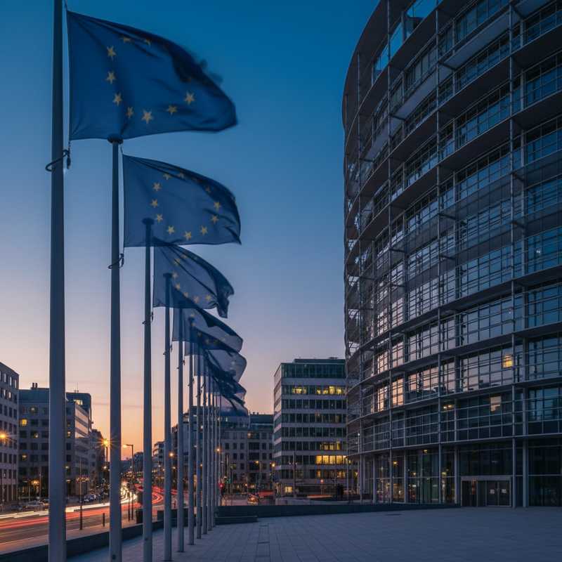 European Parliament building in Brussels with EU flags, representing the location of debates on far-right political influence