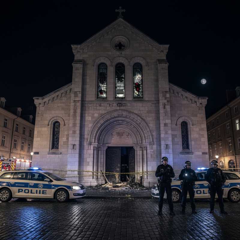 Beschadigde synagoge in Luik na explosie met politie op wacht