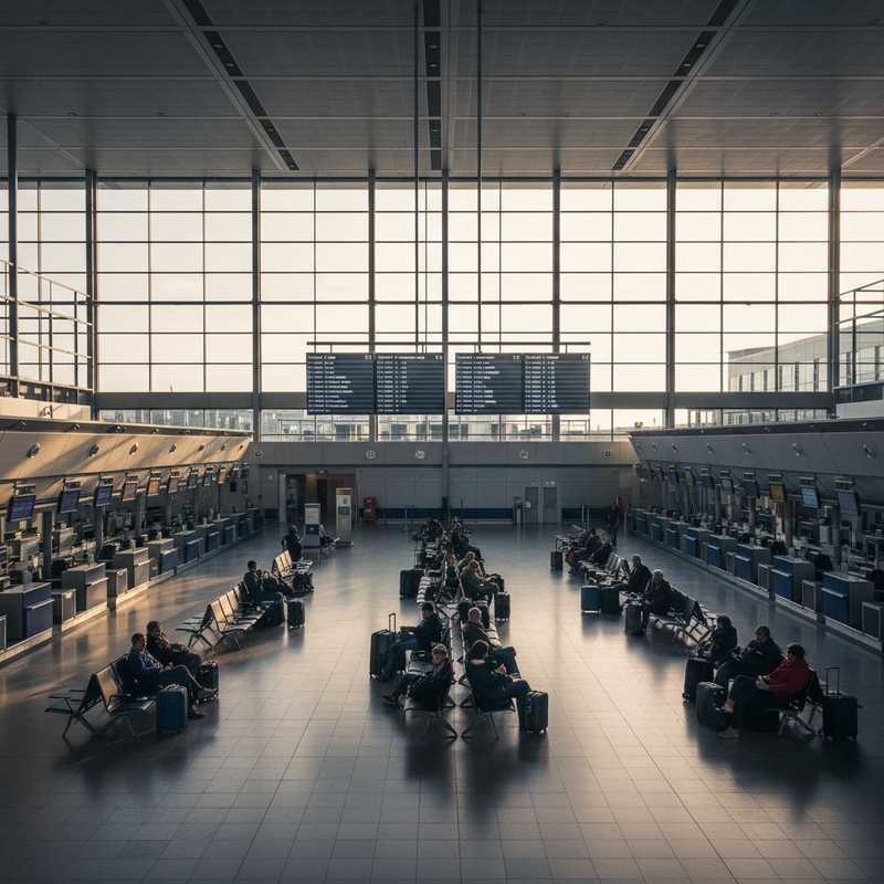 Lege vertrekhal van Brussels Airport met gesloten balies en gestopte operaties tijdens nationale staking