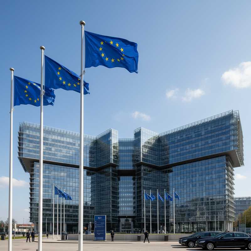 NAVO-hoofdkwartier gebouw in Brussel met vlaggen van lidstaten