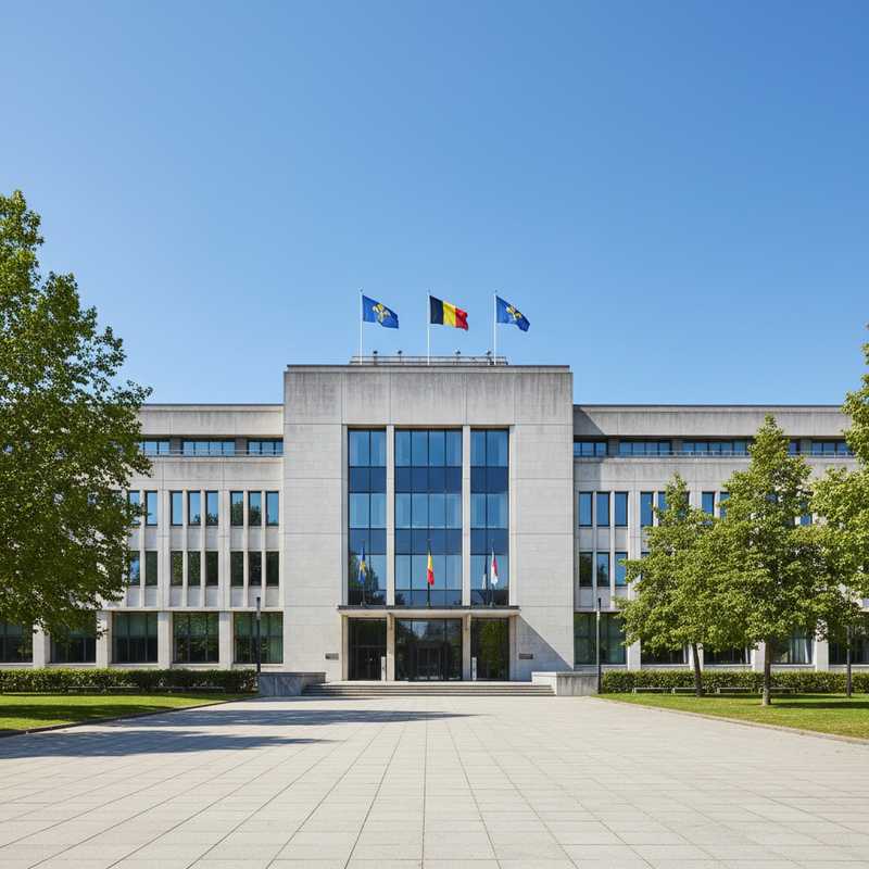 Exterieur van het Brusselse Parlementsgebouw met Belgische en Brusselse vlaggen