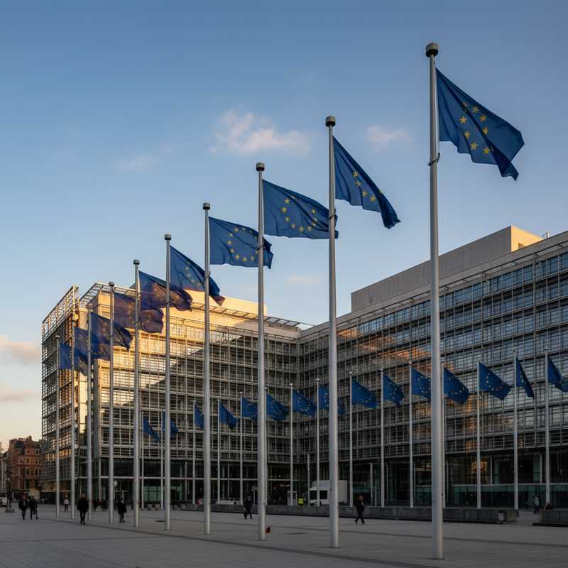 Europese Commissie hoofdkantoor in Brussel met EU-vlaggen