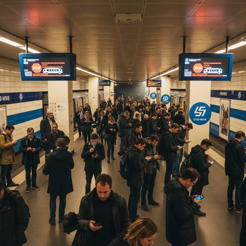 Brusselse metrostation met wachtende pendelaars op perron tijdens dienststoring