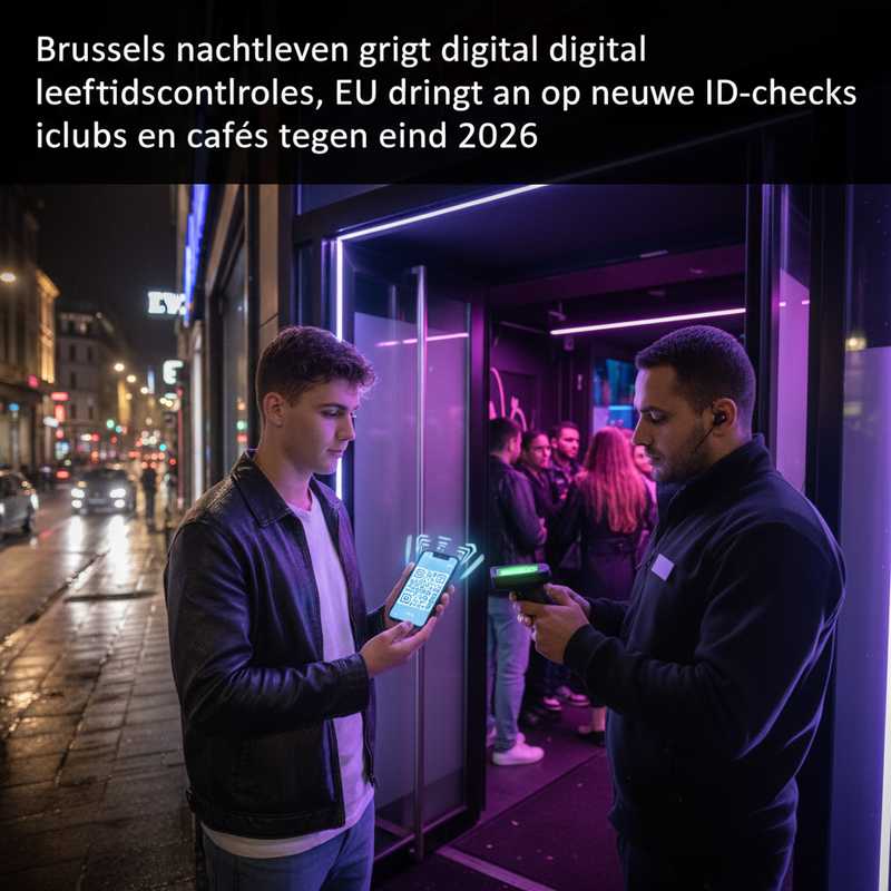 Persoon toont digitale leeftijdsverificatie QR-code op smartphone aan portier van nachtclub