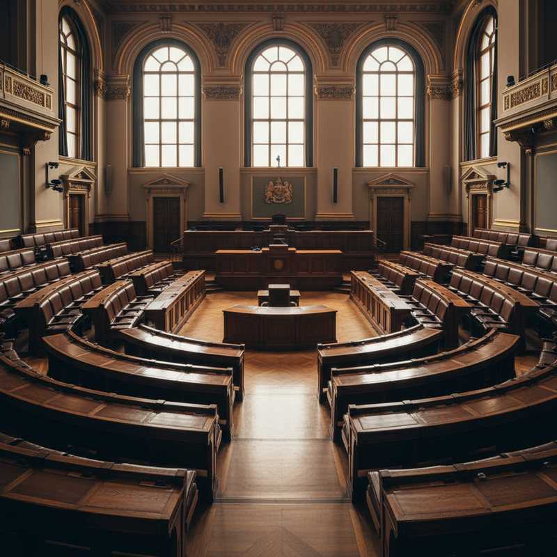Lege zetels in de Belgische Kamer van Volksvertegenwoordigers symboliseren politieke wisseling