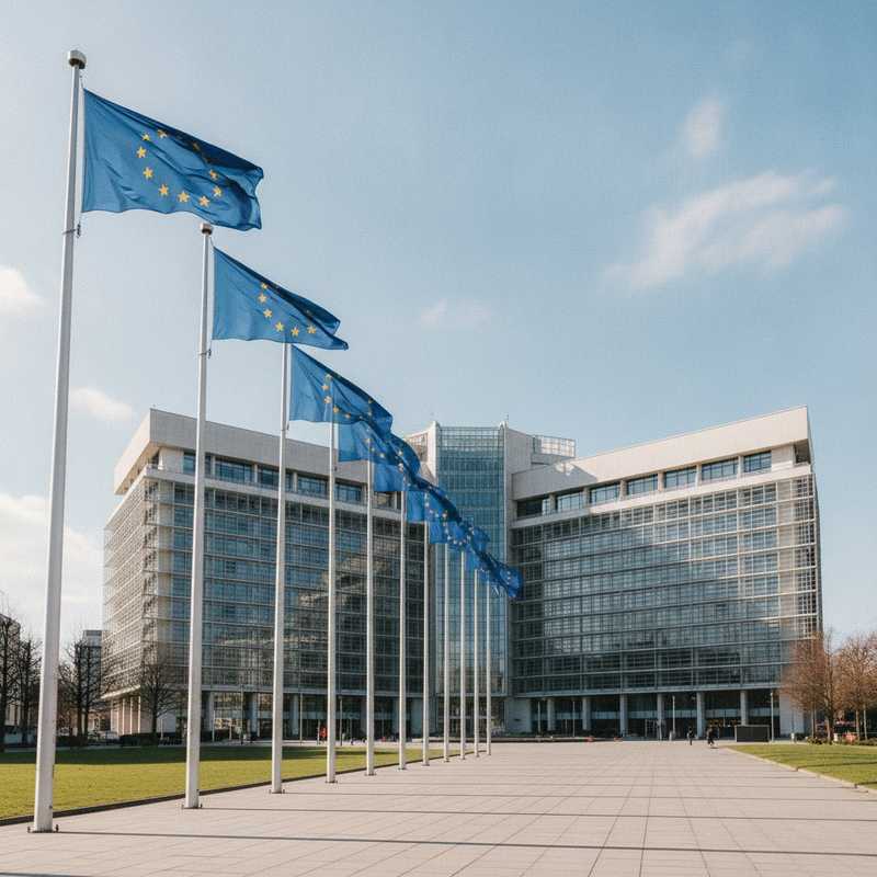 Berlaymont-gebouw van de Europese Commissie in Brussel met EU-vlaggen