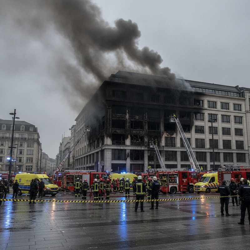 OXY-gebouw in Brussel met hulpdiensten en afzetting na dodelijke brand