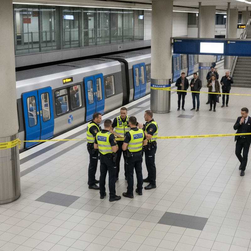 Politieagenten en beveiligingspersoneel op metrostation in Brussel tijdens arrestatie van verdachten