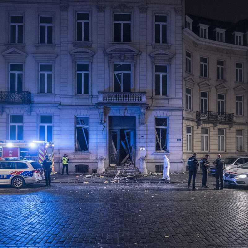 Brandweer en politie bij beschadigd gebouw na explosie in Elsene, Brussel